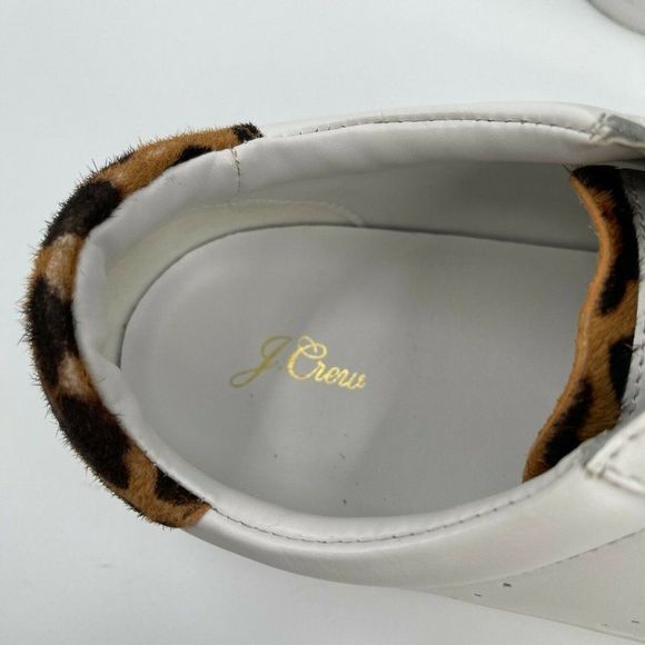 J. Crew Saturday Sneakers L7197 Womens Size 8 White Leather Leopard Trim - Picture 6 of 10